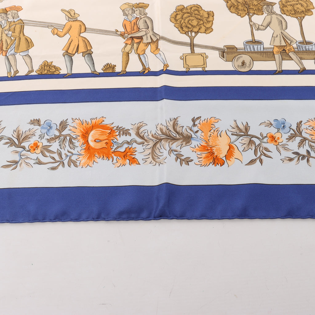Hermès Carré 90 "Les Jardiniers du Roy" Silk handkerchief in Blue