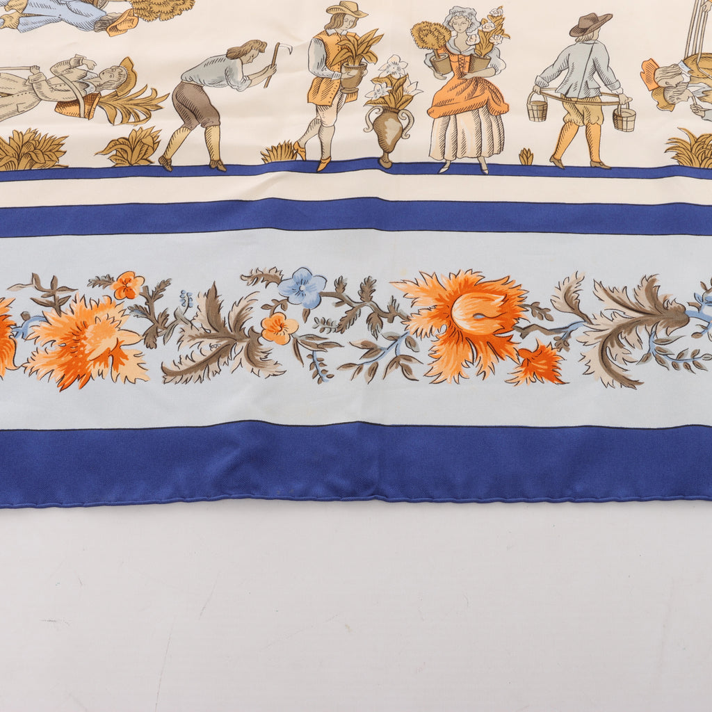 Hermès Carré 90 "Les Jardiniers du Roy" Silk handkerchief in Blue