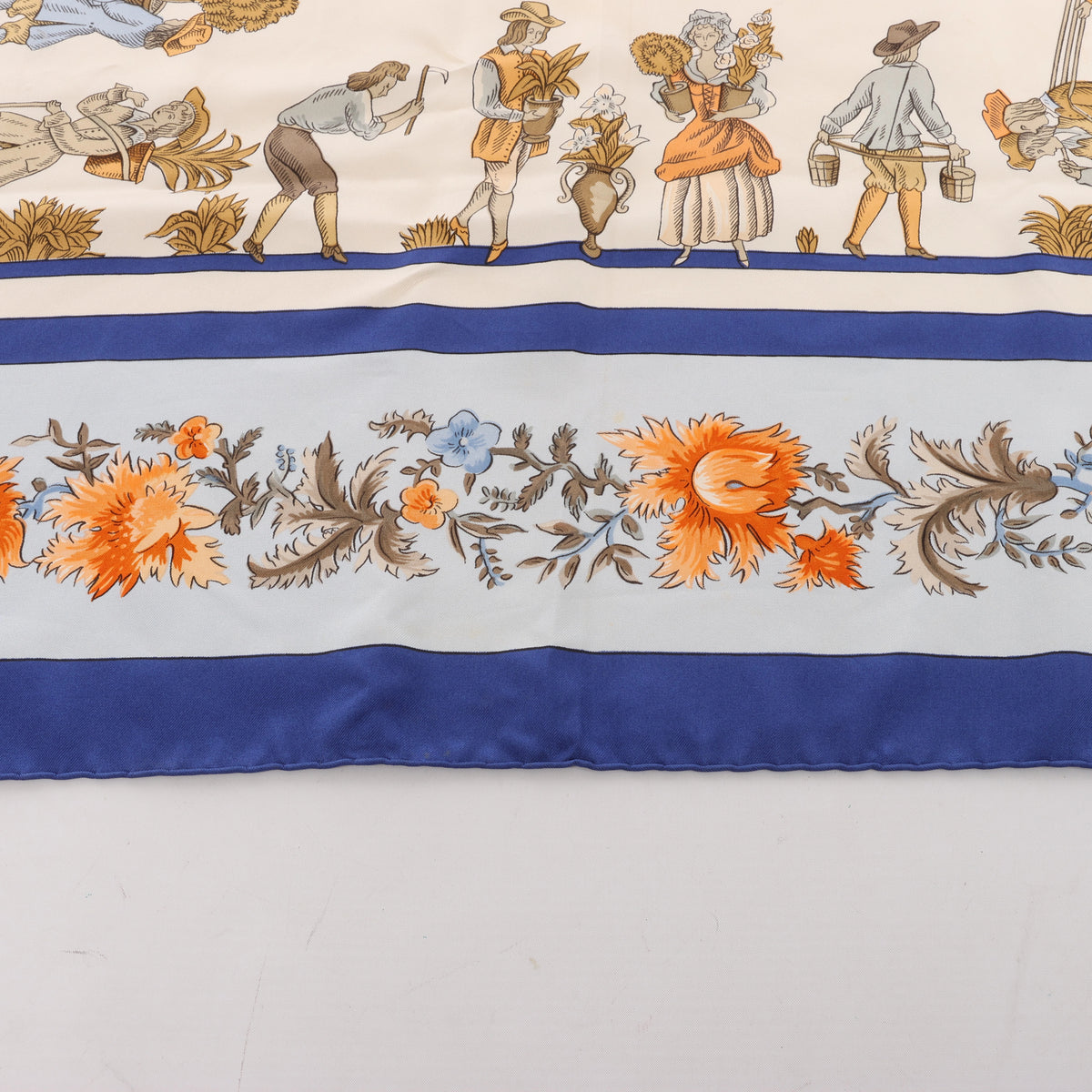 Hermès Carré 90 "Les Jardiniers du Roy" Silk handkerchief in Blue
