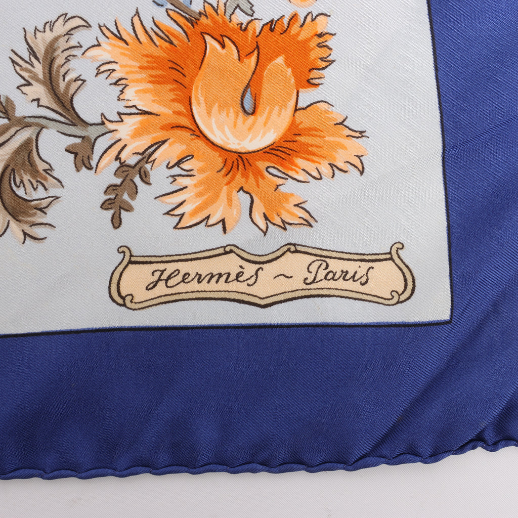 Hermès Carré 90 "Les Jardiniers du Roy" Silk handkerchief in Blue
