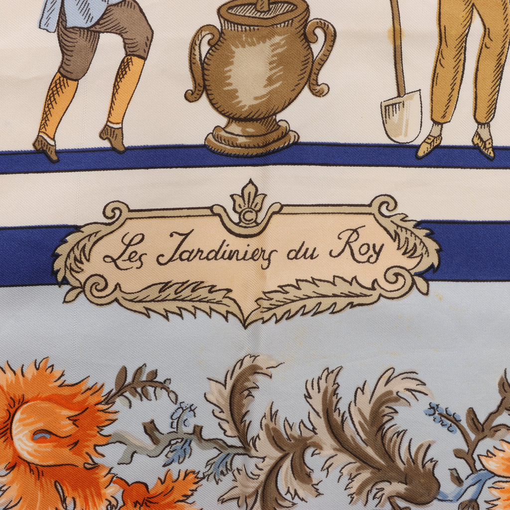 Hermès Carré 90 "Les Jardiniers du Roy" Silk handkerchief in Blue