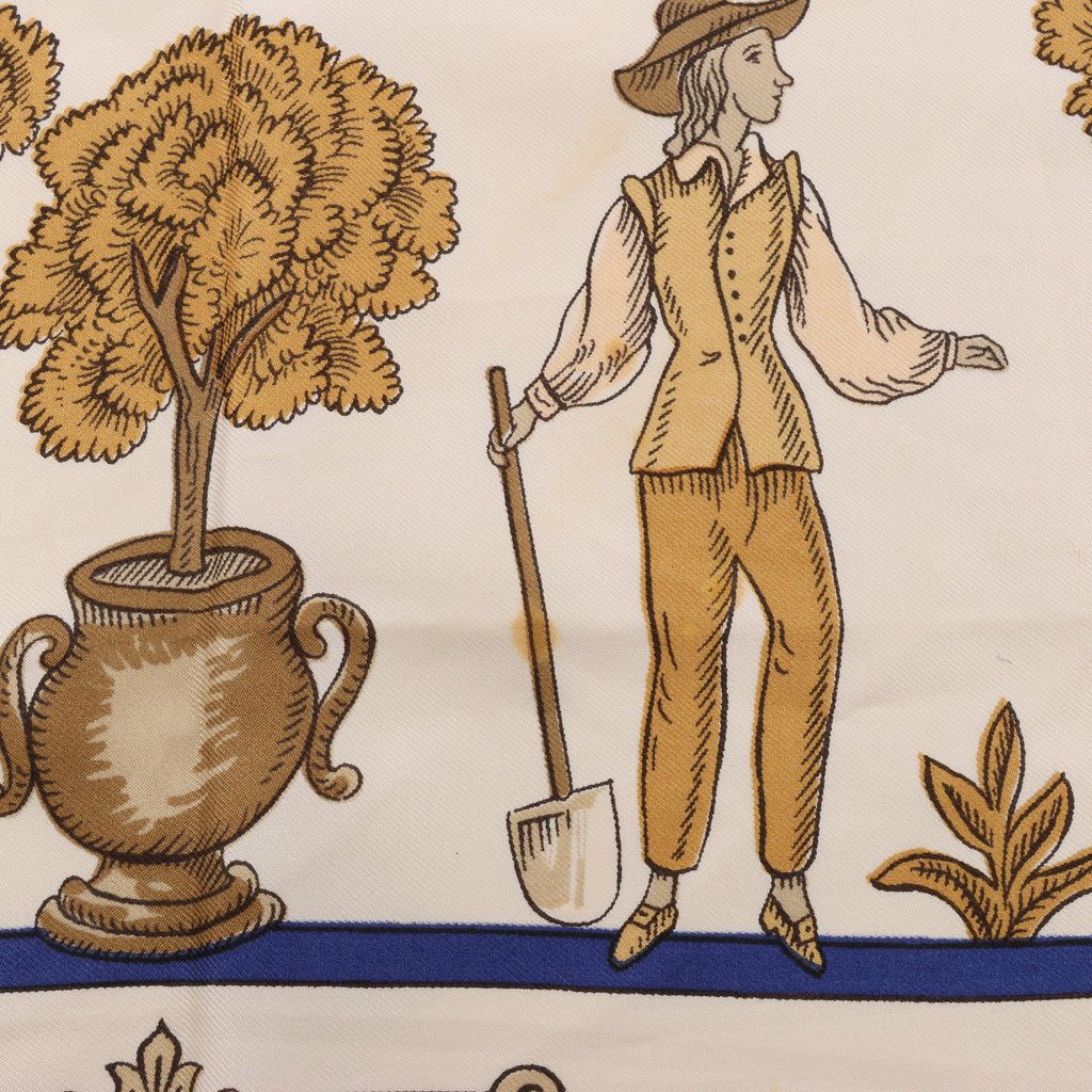 Hermès Carré 90 "Les Jardiniers du Roy" Silk handkerchief in Blue
