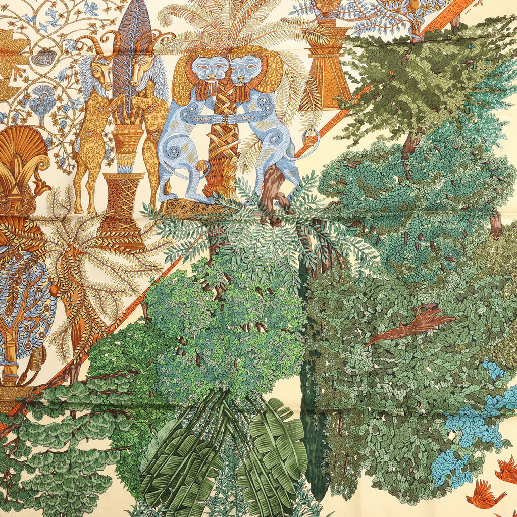 Hermès Carré 90 "Les Legendes de L'Arbre" Silk handkerchief in Beige