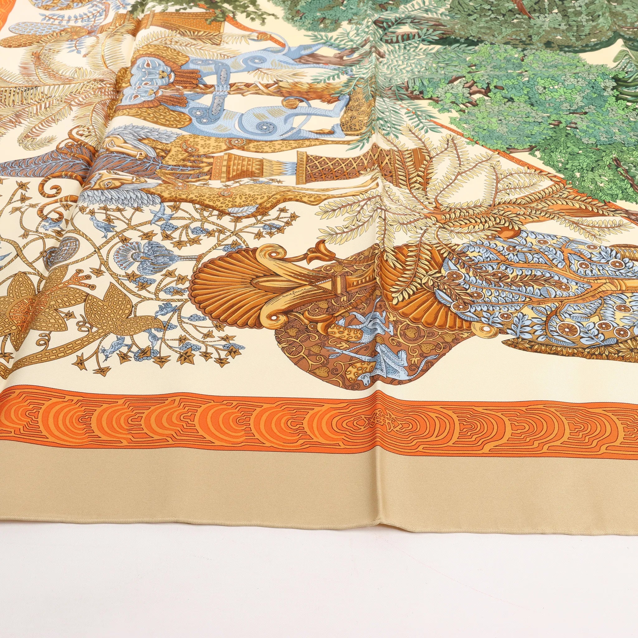 Hermès Carré 90 "Les Legendes de L'Arbre" Silk handkerchief in Beige