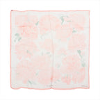 Hermès Carré 90 ivory silk scarf with large soft pink peony flowers, pale green leaves and a narrow pink border.