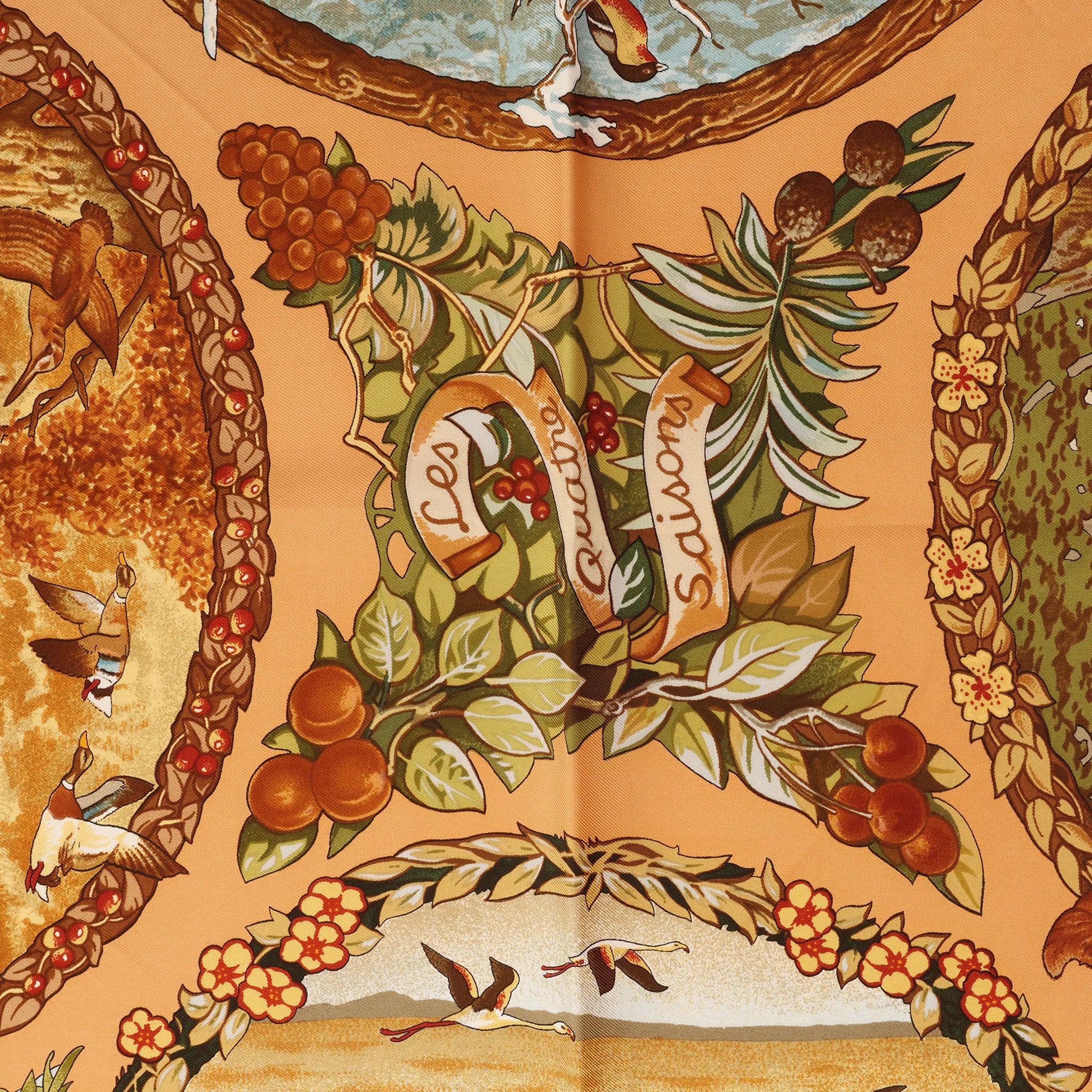Hermès Carré 90 "Les Quatre Saisons" Silk handkerchief in Brown