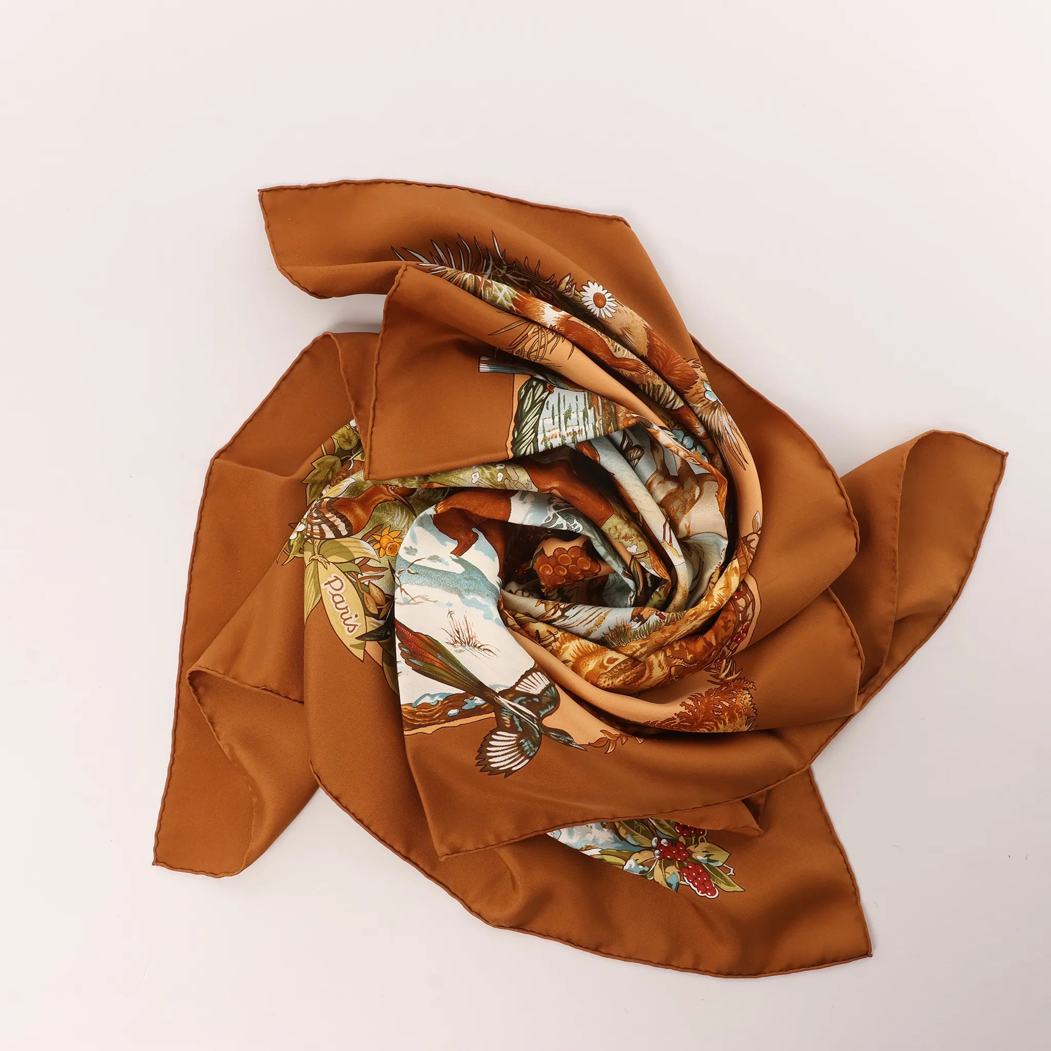 Hermès Carré 90 "Les Quatre Saisons" Silk handkerchief in Brown