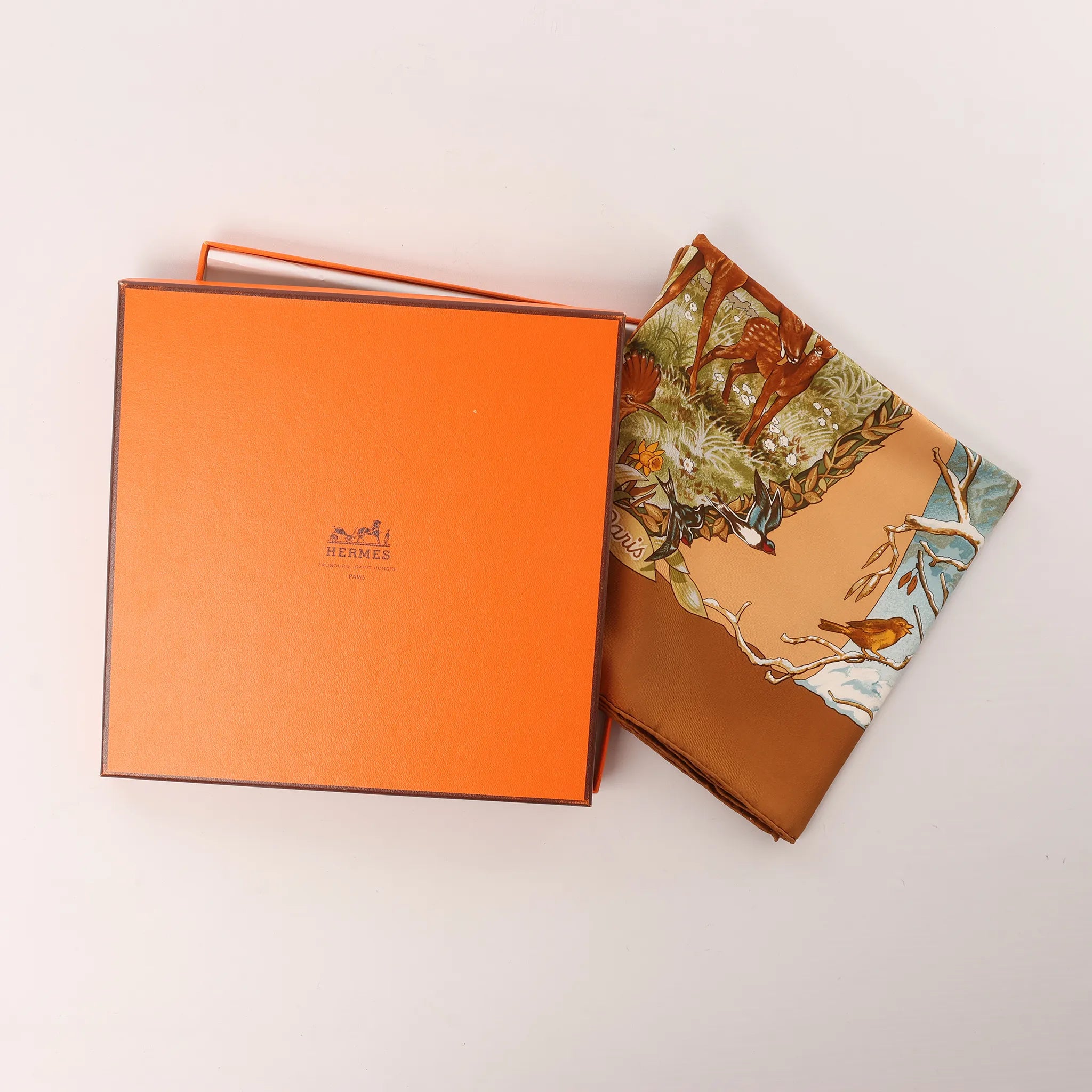Hermès Carré 90 "Les Quatre Saisons" Silk handkerchief in Brown