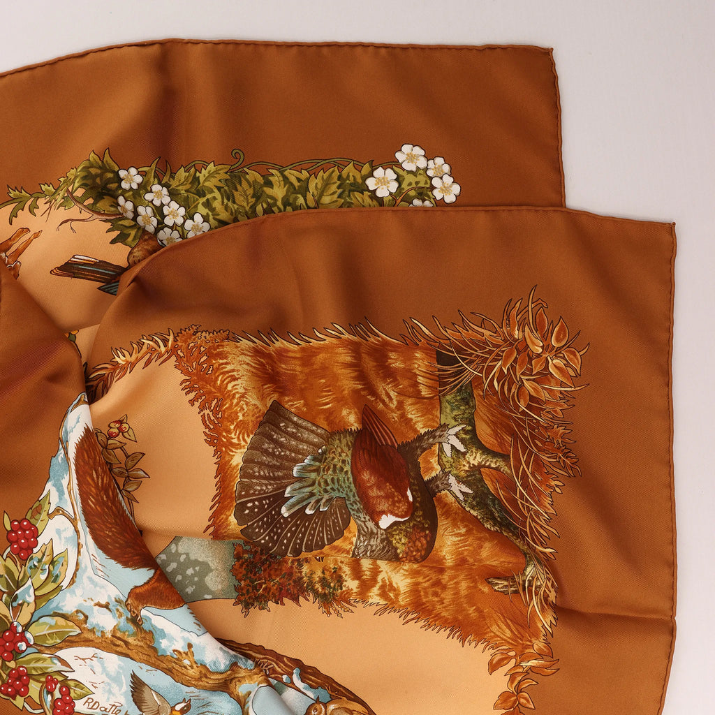 Hermès Carré 90 "Les Quatre Saisons" Silk handkerchief in Brown