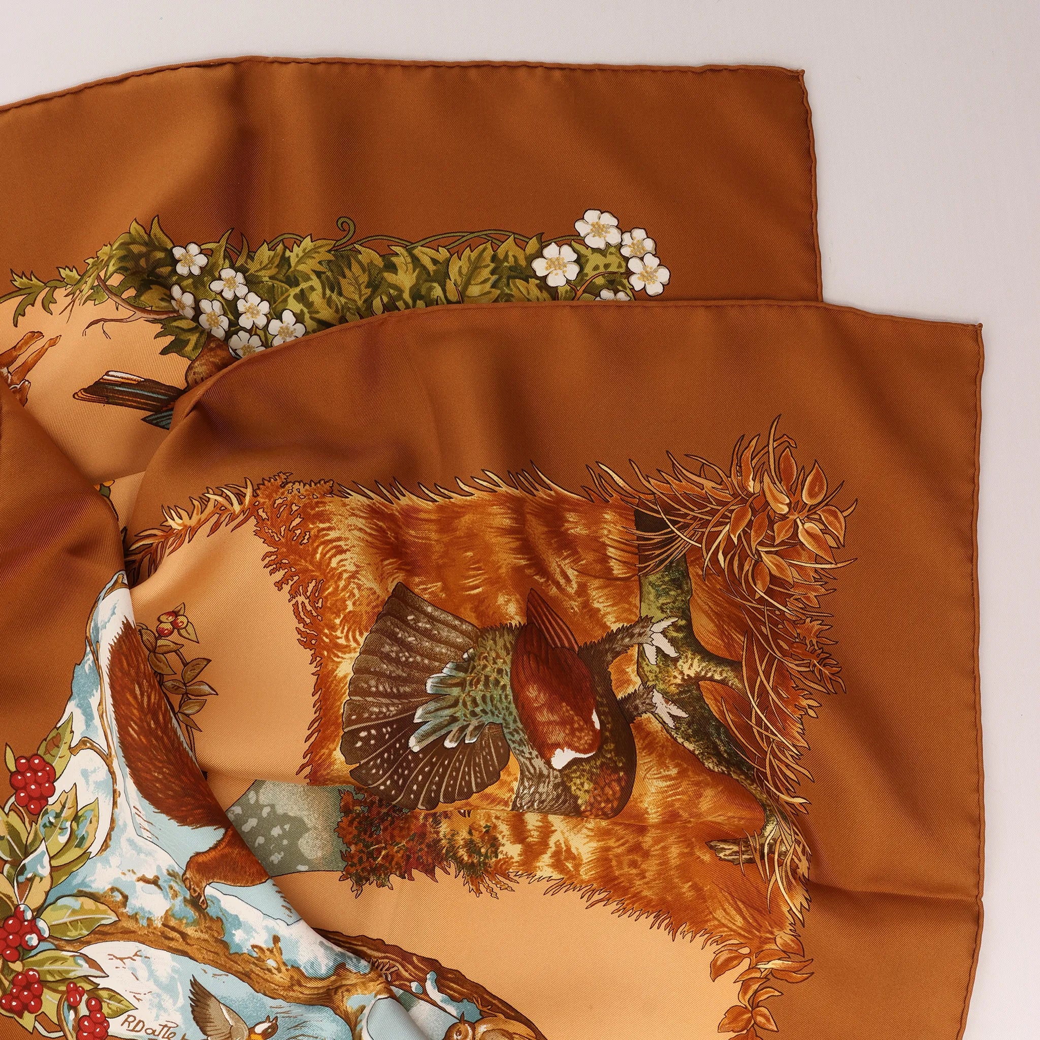 Hermès Carré 90 "Les Quatre Saisons" Silk handkerchief in Brown