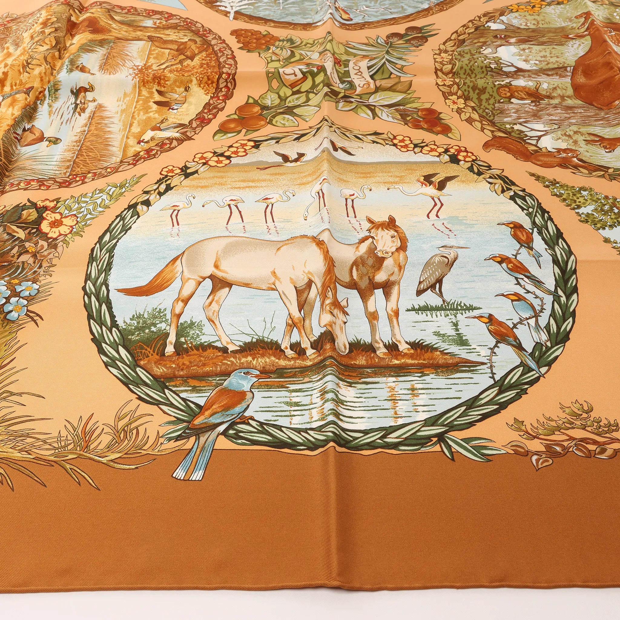 Hermès Carré 90 "Les Quatre Saisons" Silk handkerchief in Brown