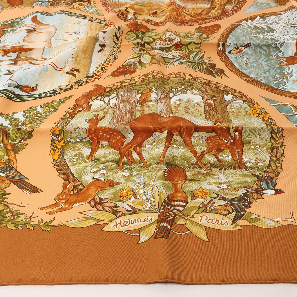 Hermès Carré 90 "Les Quatre Saisons" Silk handkerchief in Brown