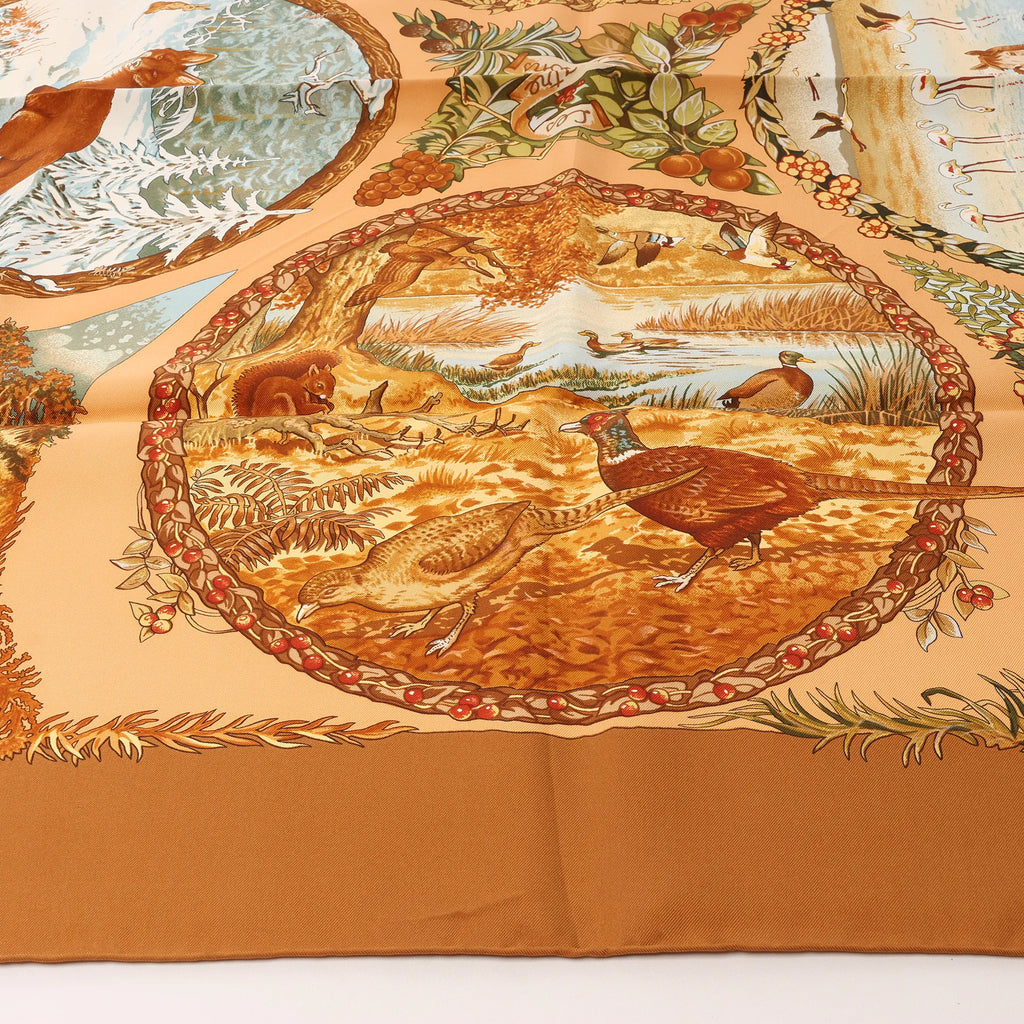 Hermès Carré 90 "Les Quatre Saisons" Silk handkerchief in Brown