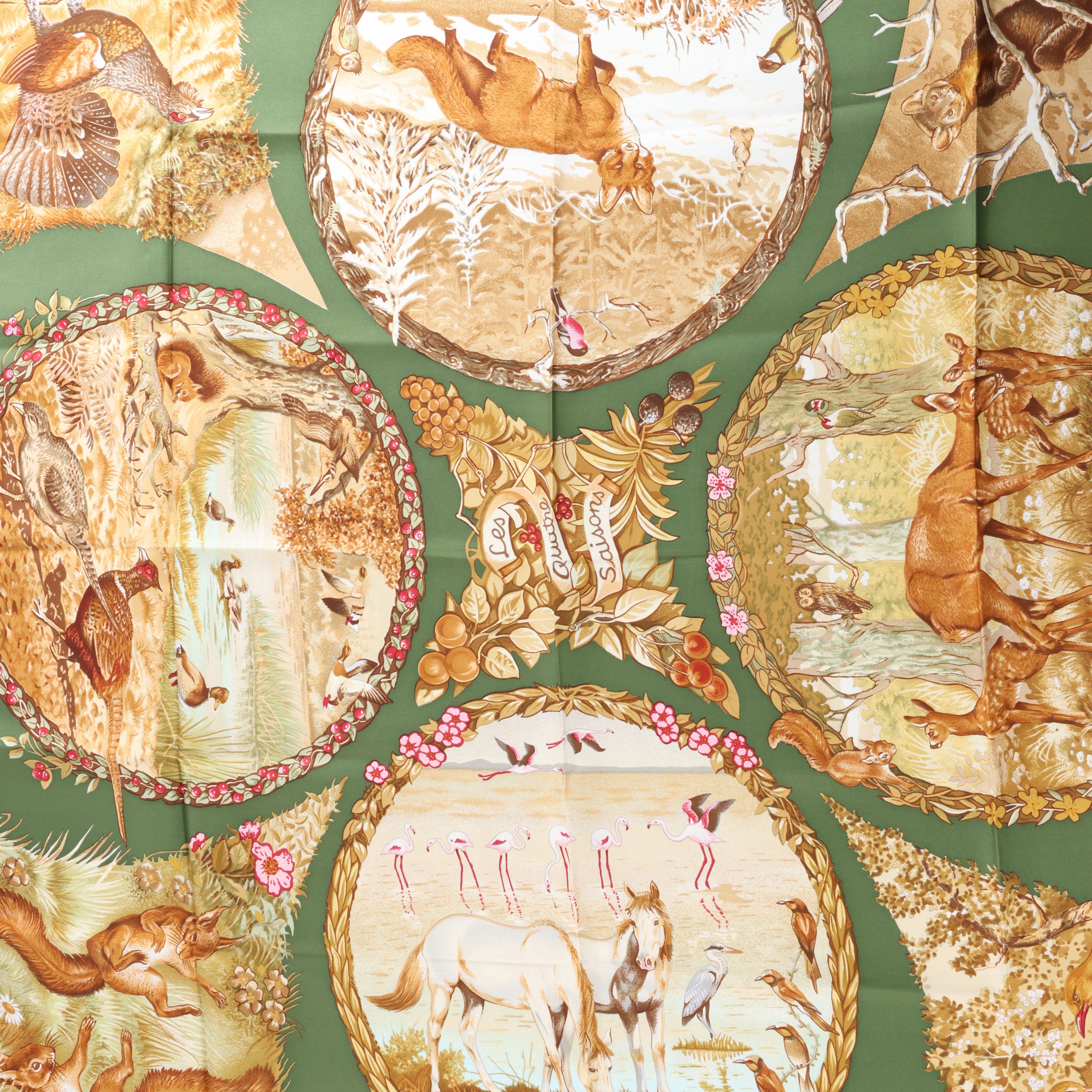 Hermès Carré 90 "Les Quatre Saisons" Silk handkerchief in Green