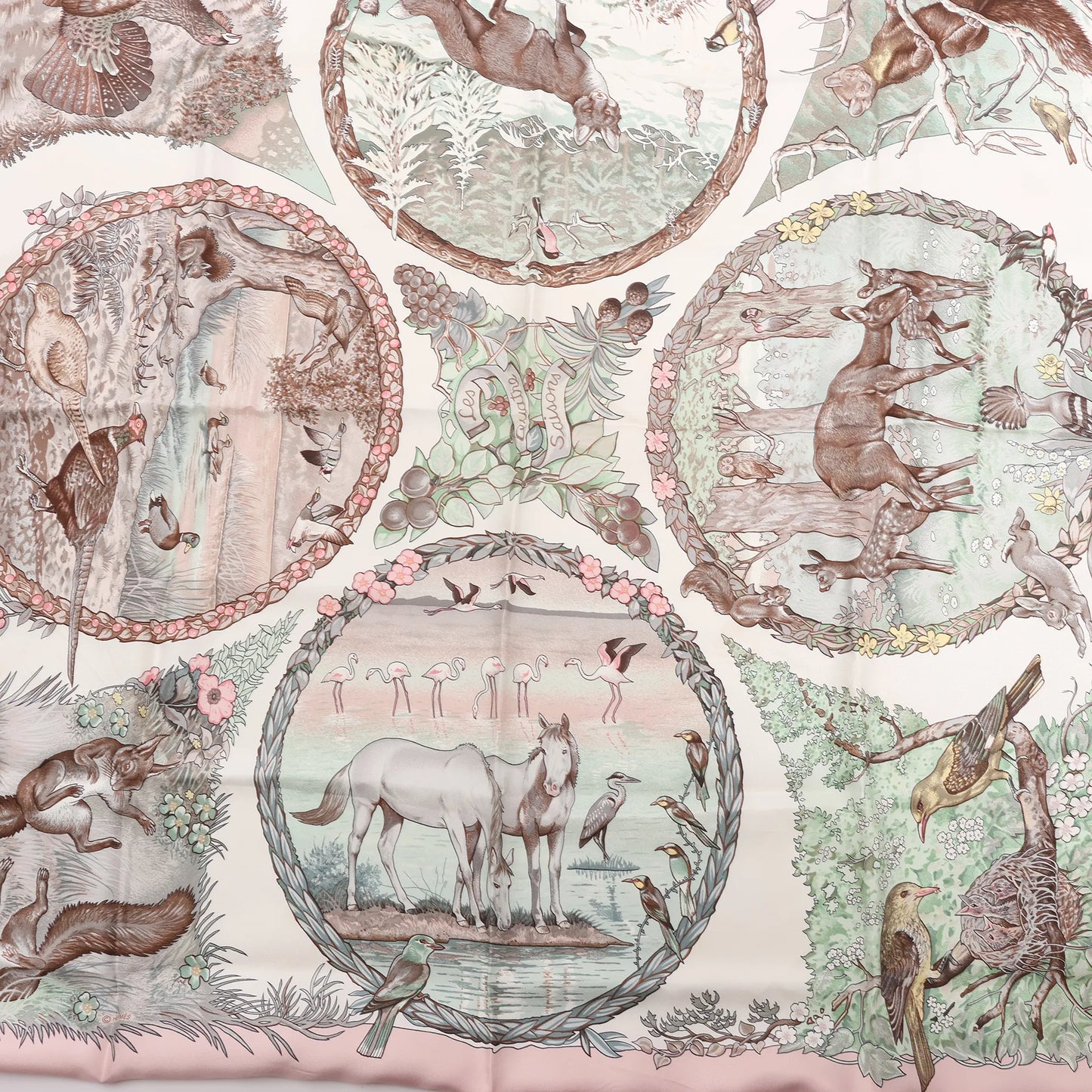 Hermès Carré 90 "Les Quatre Saisons" Silk handkerchief in Pink