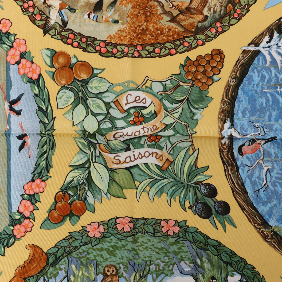 Hermès Carré 90 "Les Quatre Saisons" Silk handkerchief in Yellow