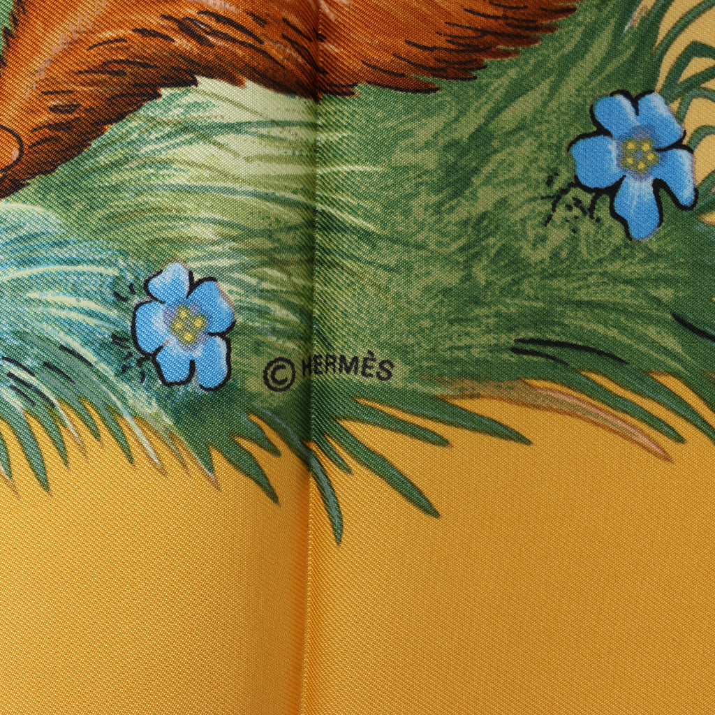 Hermès Carré 90 "Les Quatre Saisons" Silk handkerchief in Yellow