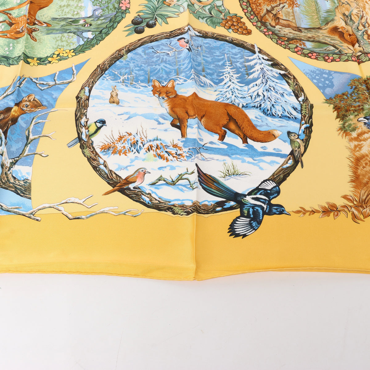 Hermès Carré 90 "Les Quatre Saisons" Silk handkerchief in Yellow
