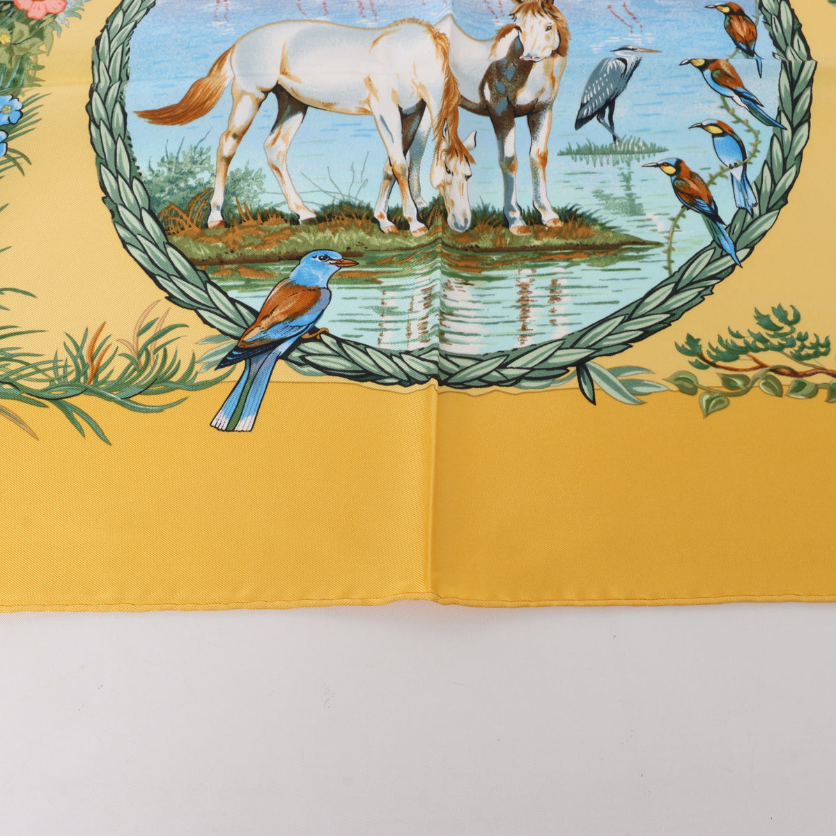 Hermès Carré 90 "Les Quatre Saisons" Silk handkerchief in Yellow