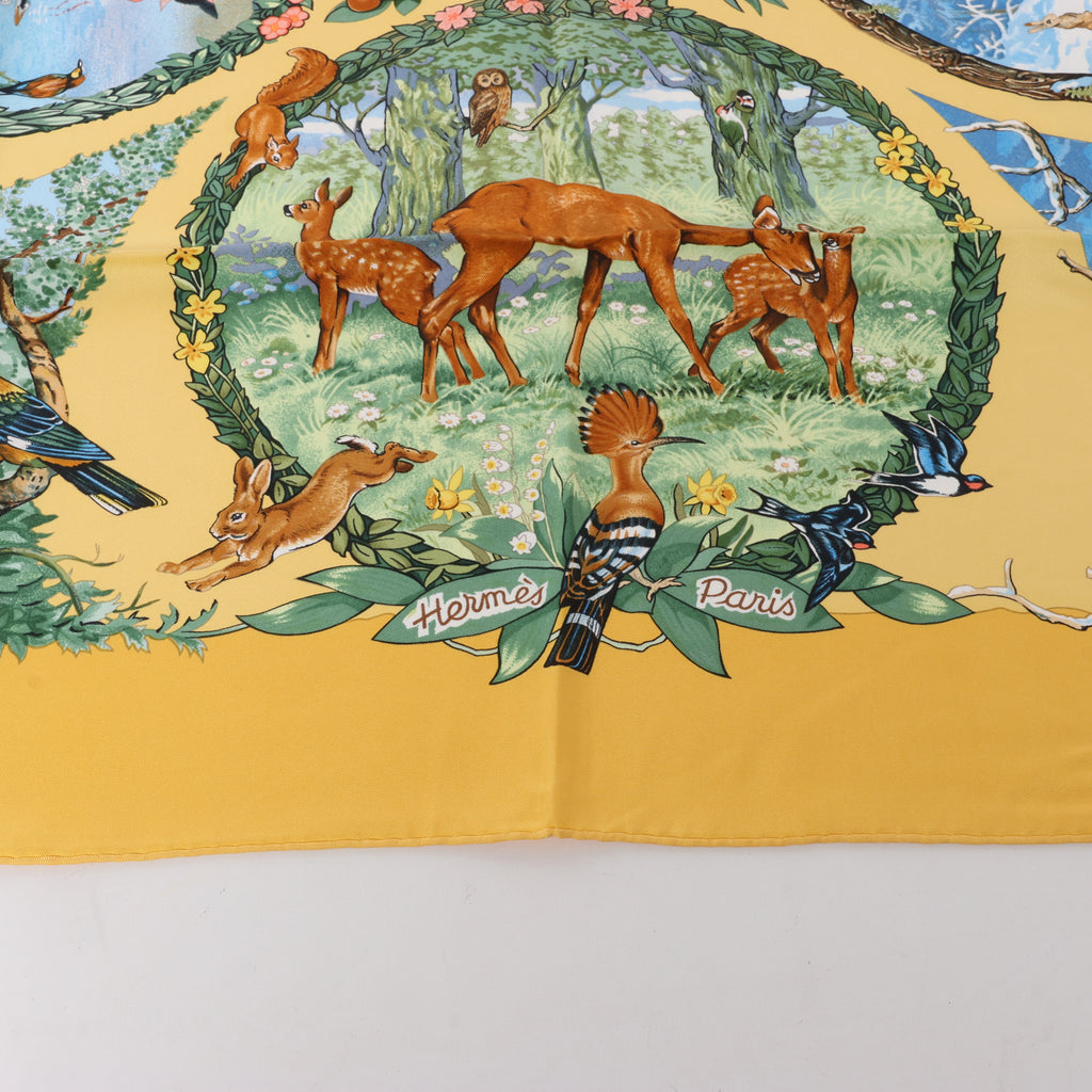 Hermès Carré 90 "Les Quatre Saisons" Silk handkerchief in Yellow