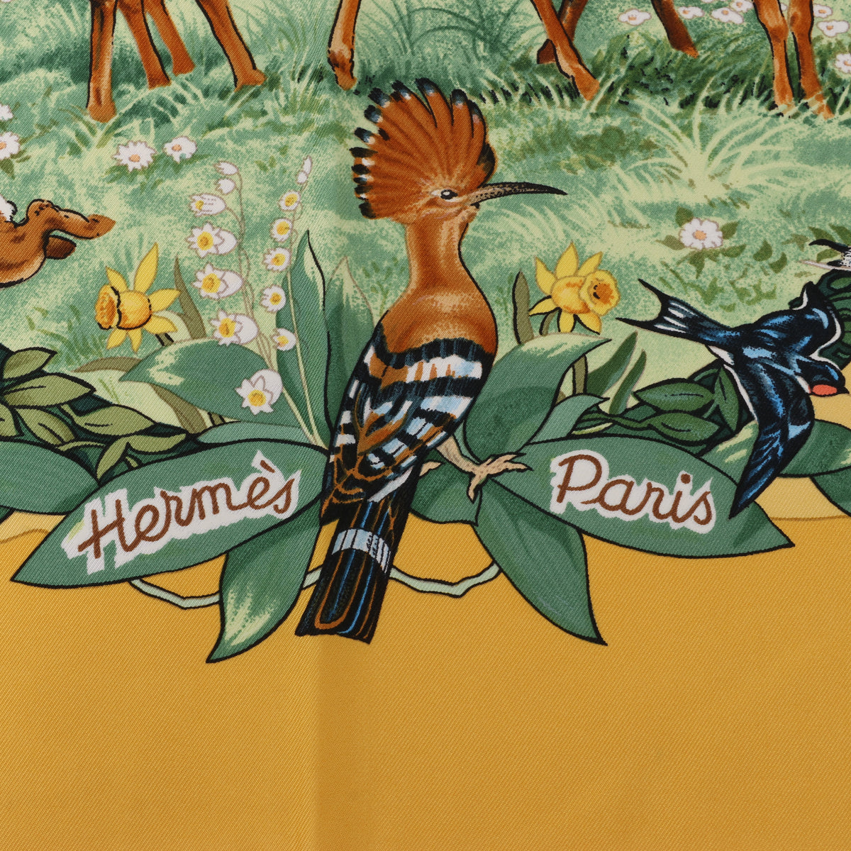 Hermès Carré 90 "Les Quatre Saisons" Silk handkerchief in Yellow