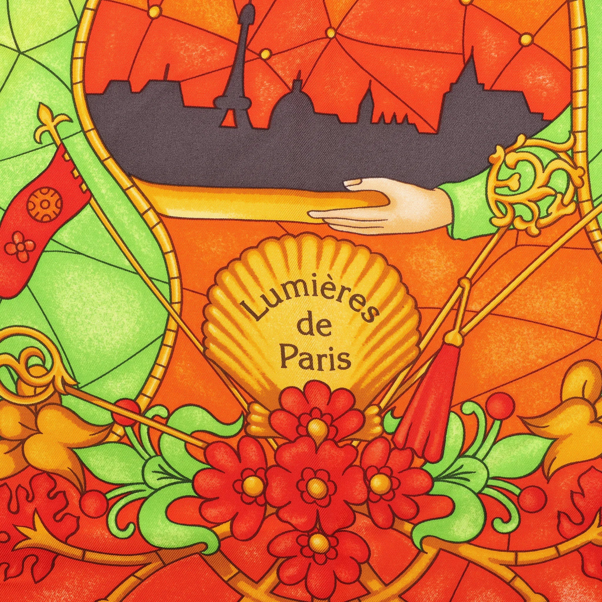 Hermès Carré 90 "Lumieres De Paris" Silk handkerchief in Orange