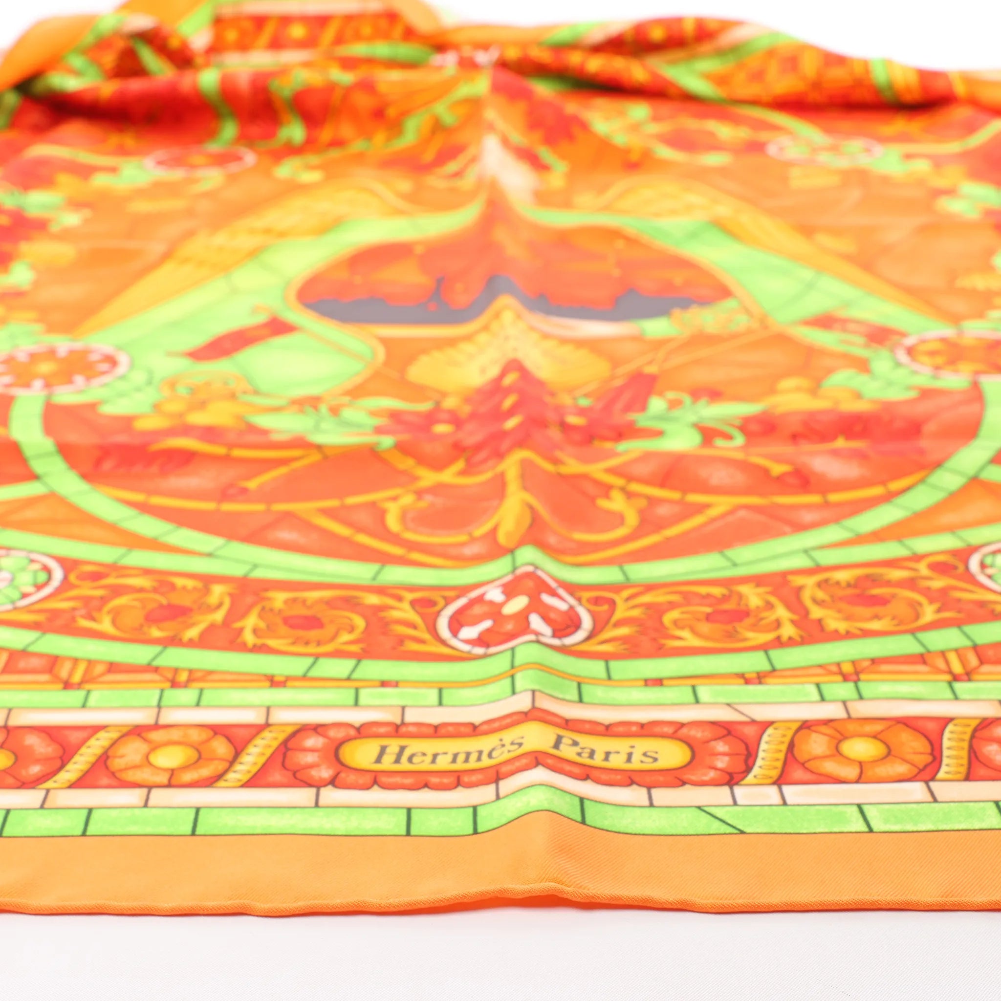 Hermès Carré 90 "Lumieres De Paris" Silk handkerchief in Orange