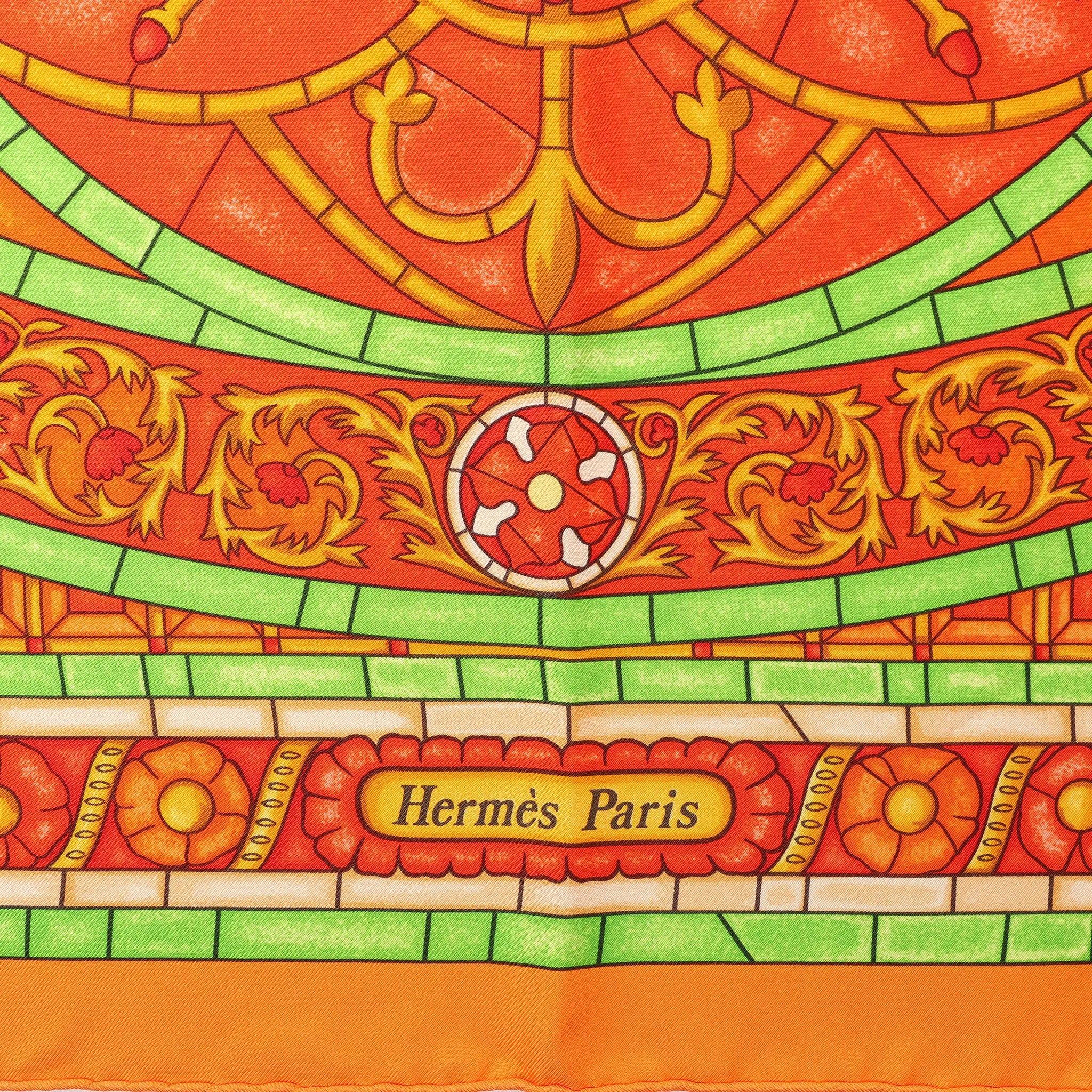 Hermès Carré 90 "Lumieres De Paris" Silk handkerchief in Orange