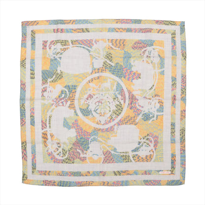 Hermès Carré 90 "Marble Ex-Libris" handkerchief in a multicolor marbled design, featuring abstract patterns in pastel hues and a central emblem, made from a soft cashmere and silk blend, laid flat against a white background.