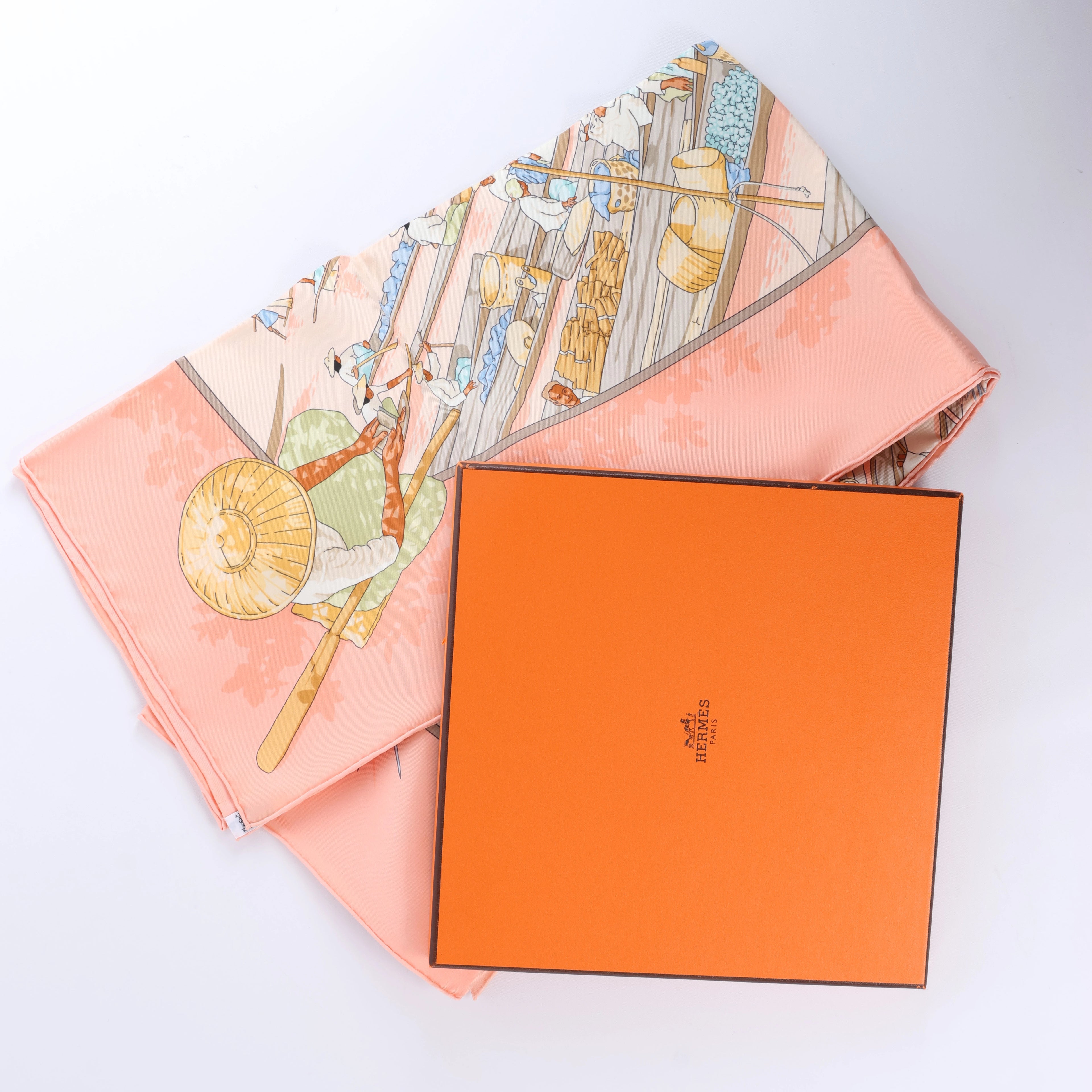 Pañuelo Hermès Carré 90 "Puzzle" 100 % seda en azul