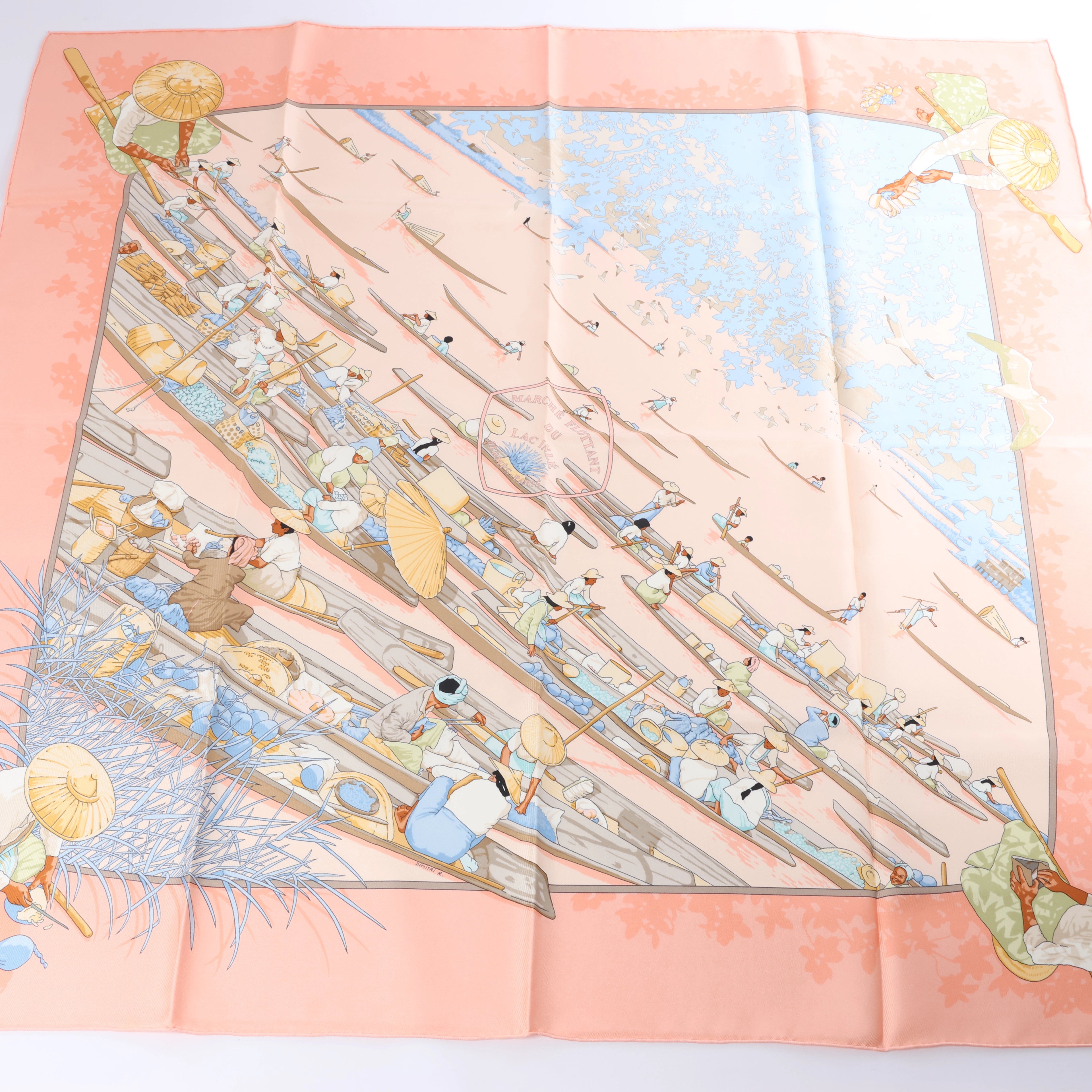 Pañuelo Hermès Carré 90 "Puzzle" 100 % seda en azul