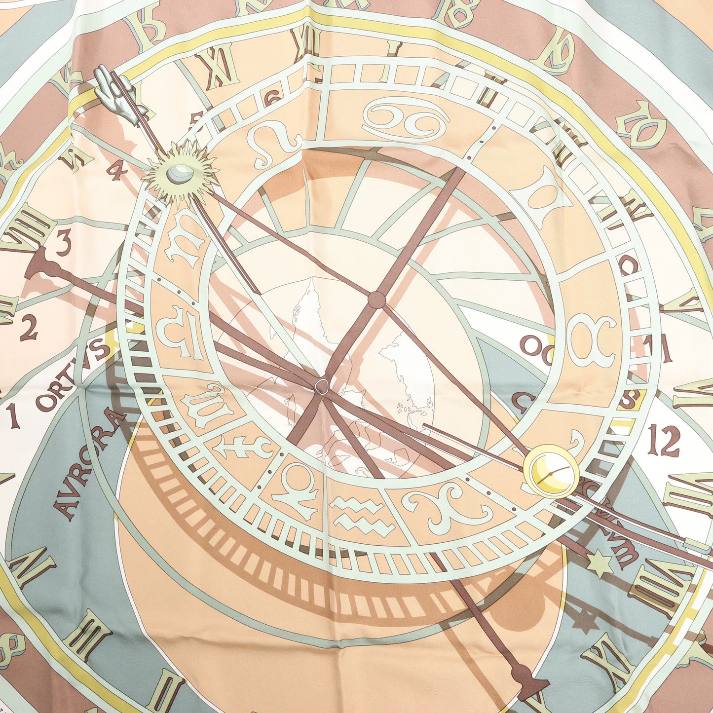 Hermès Carré 90 "MECANIQUE DU TEMPS" Silk handkerchief in Beige