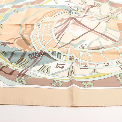 Hermès Carré 90 "MECANIQUE DU TEMPS" Silk handkerchief in Beige