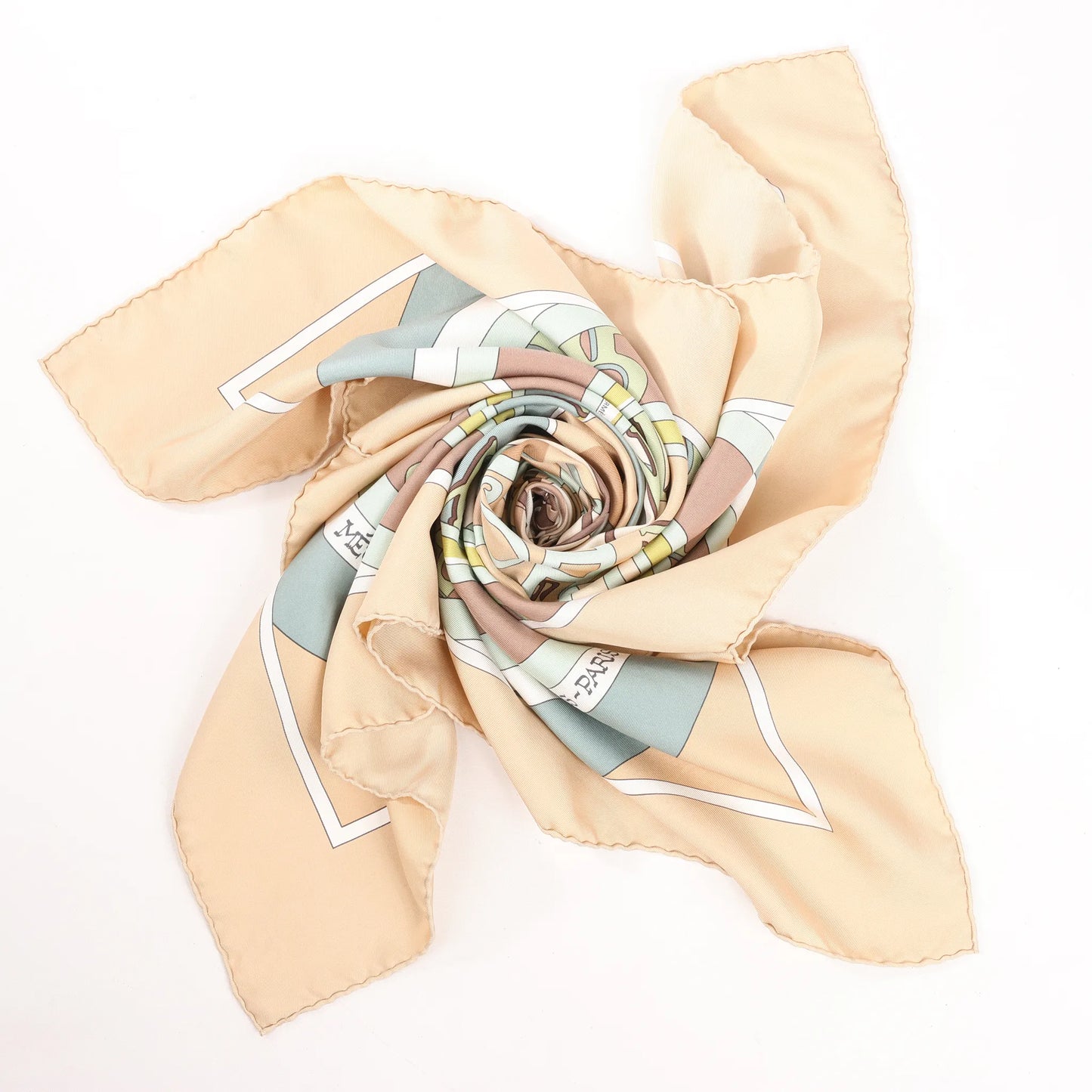 Hermès Carré 90 "MECANIQUE DU TEMPS" Silk handkerchief in Beige