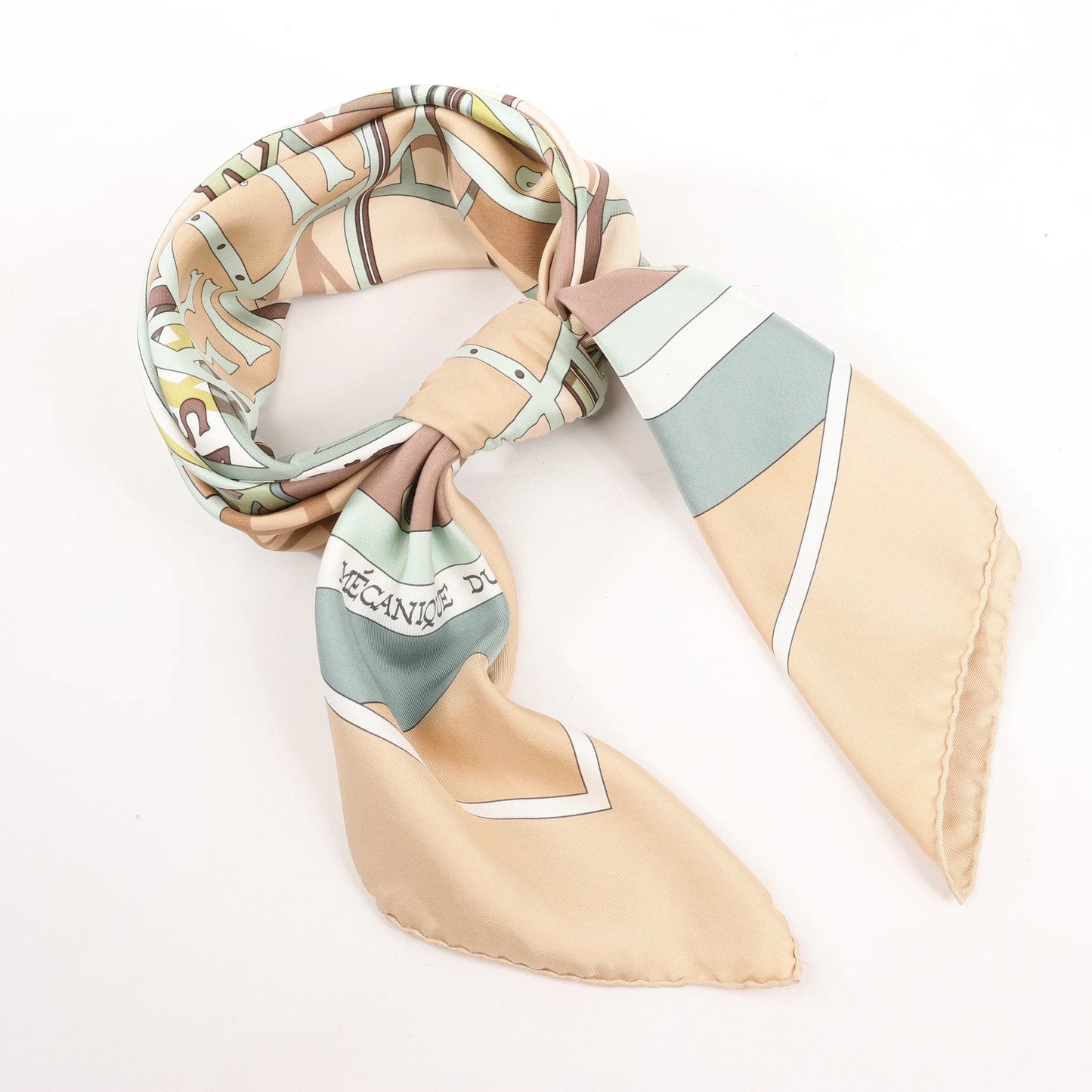 Hermès Carré 90 "MECANIQUE DU TEMPS" Silk handkerchief in Beige