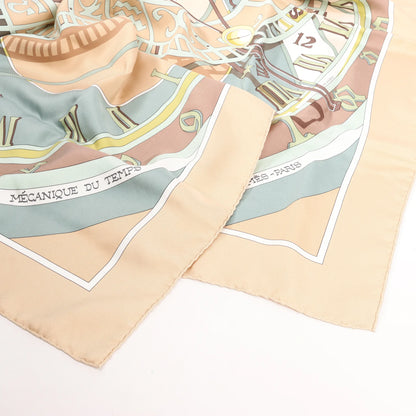Hermès Carré 90 "MECANIQUE DU TEMPS" Silk handkerchief in Beige