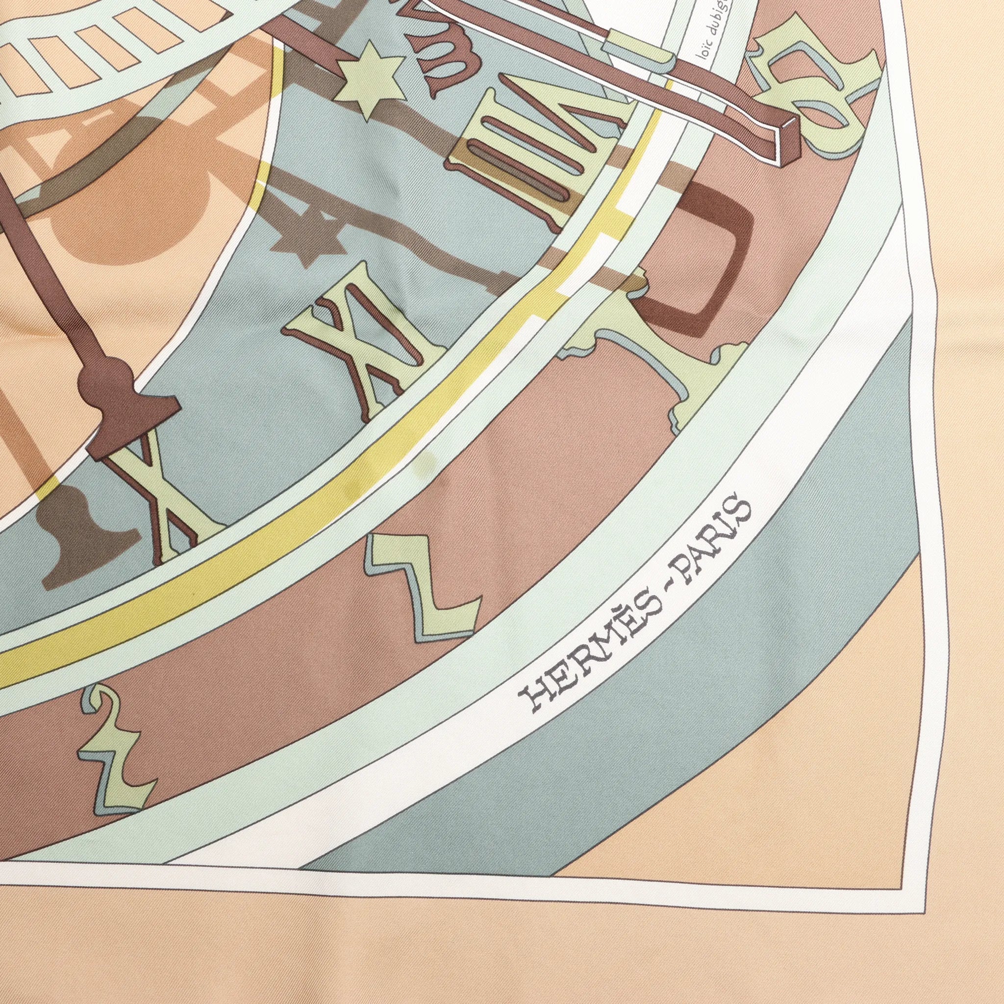 Hermès Carré 90 "MECANIQUE DU TEMPS" Silk handkerchief in Beige