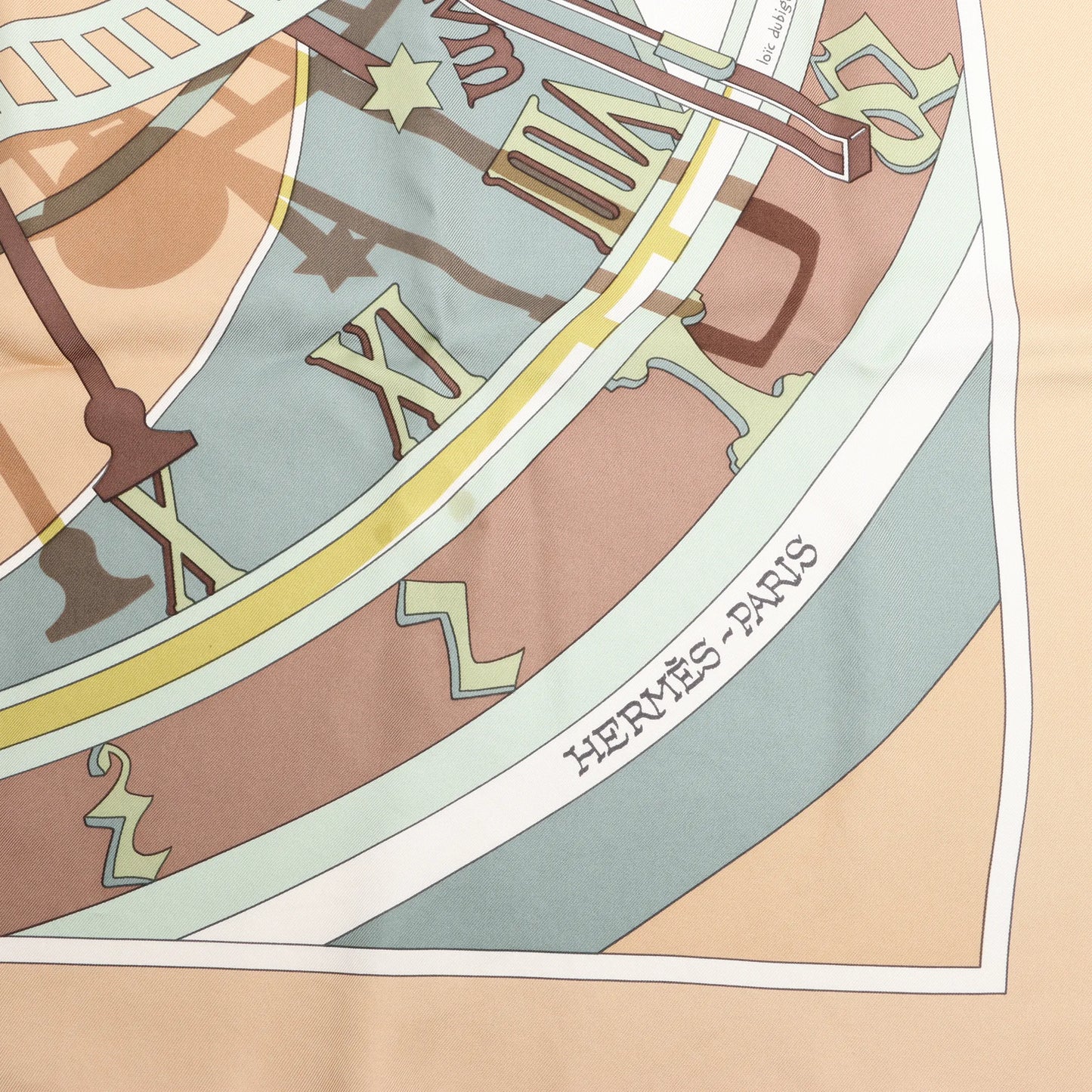Hermès Carré 90 "MECANIQUE DU TEMPS" Silk handkerchief in Beige