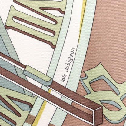 Hermès Carré 90 "MECANIQUE DU TEMPS" Silk handkerchief in Beige