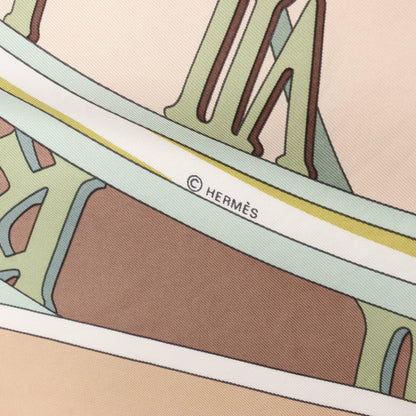 Hermès Carré 90 "MECANIQUE DU TEMPS" Silk handkerchief in Beige