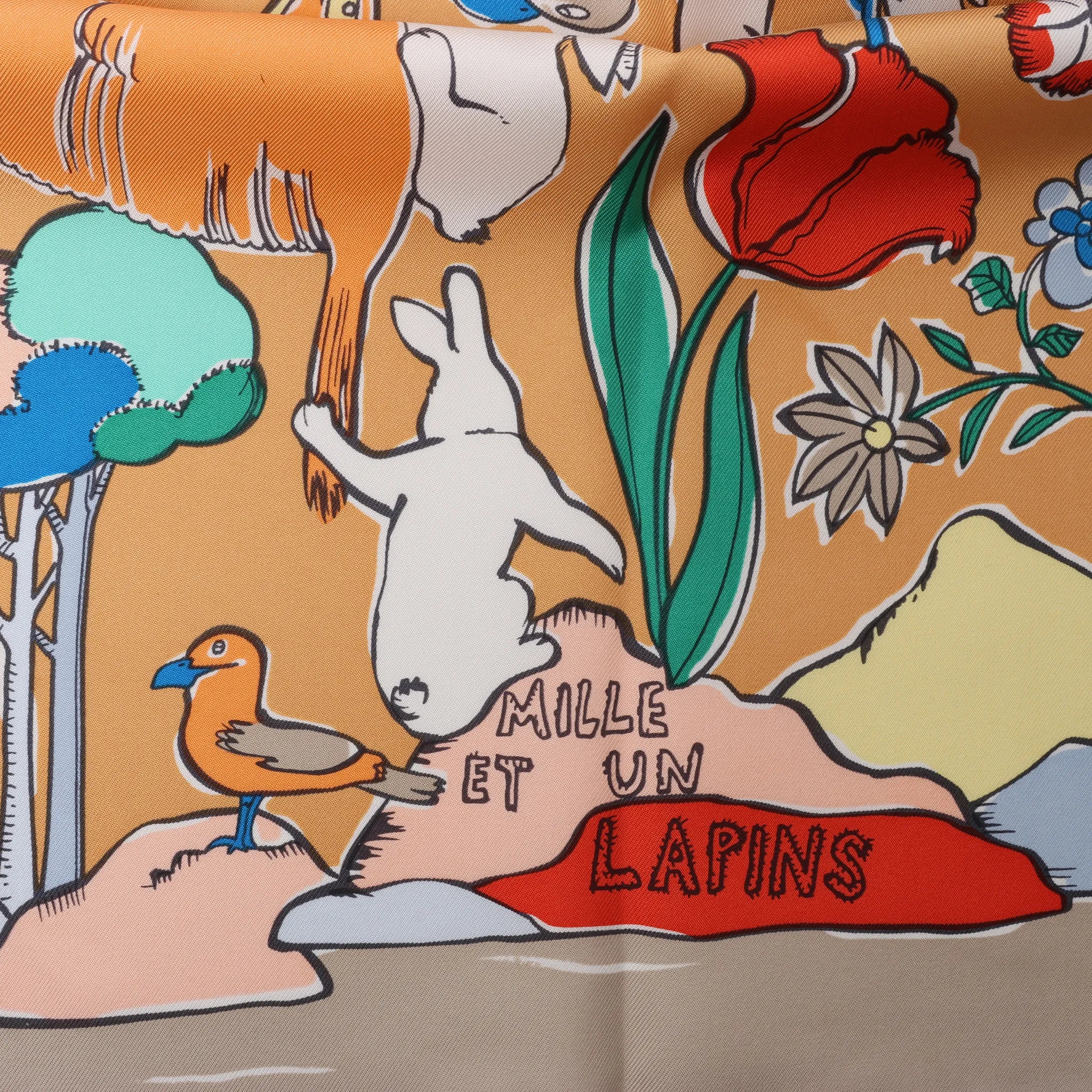 Hermès Carré 90 "MILLE ET UN LAPINS" Silk handkerchief in Beige