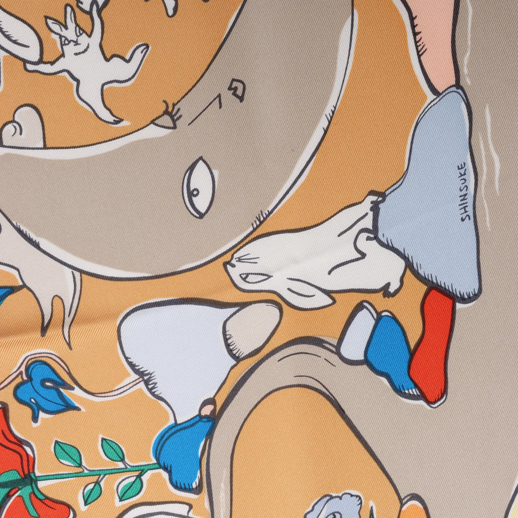 Hermès Carré 90 "MILLE ET UN LAPINS" Silk handkerchief in Beige