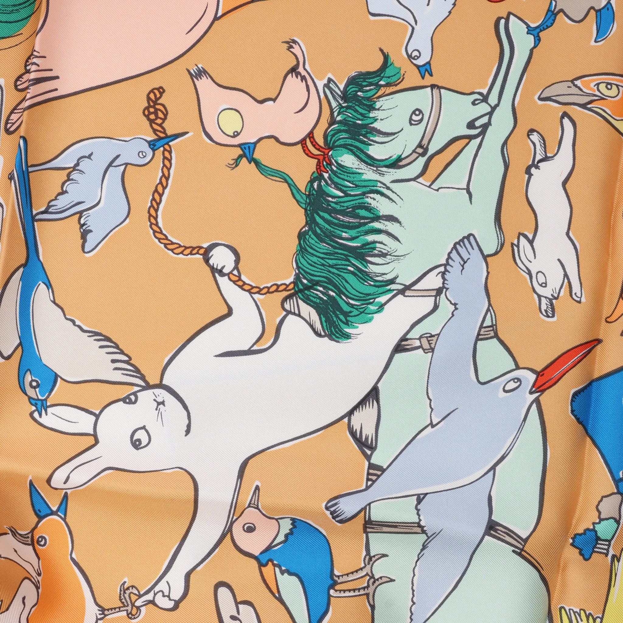 Hermès Carré 90 "MILLE ET UN LAPINS" Silk handkerchief in Beige