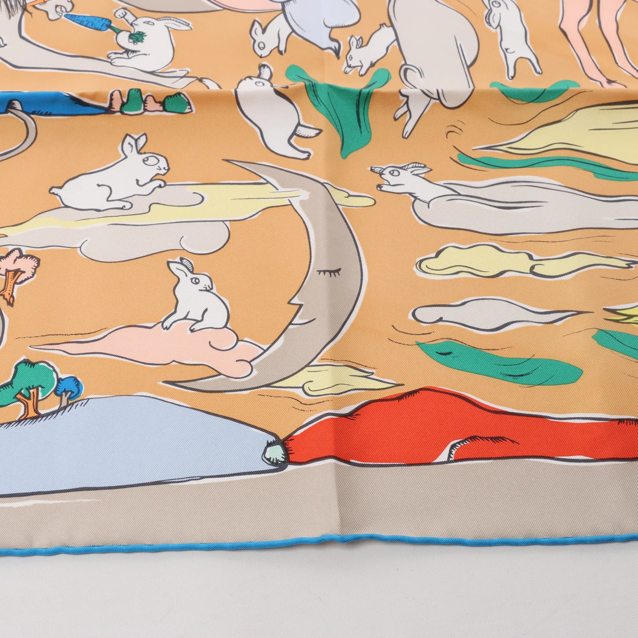 Hermès Carré 90 "MILLE ET UN LAPINS" Silk handkerchief in Beige