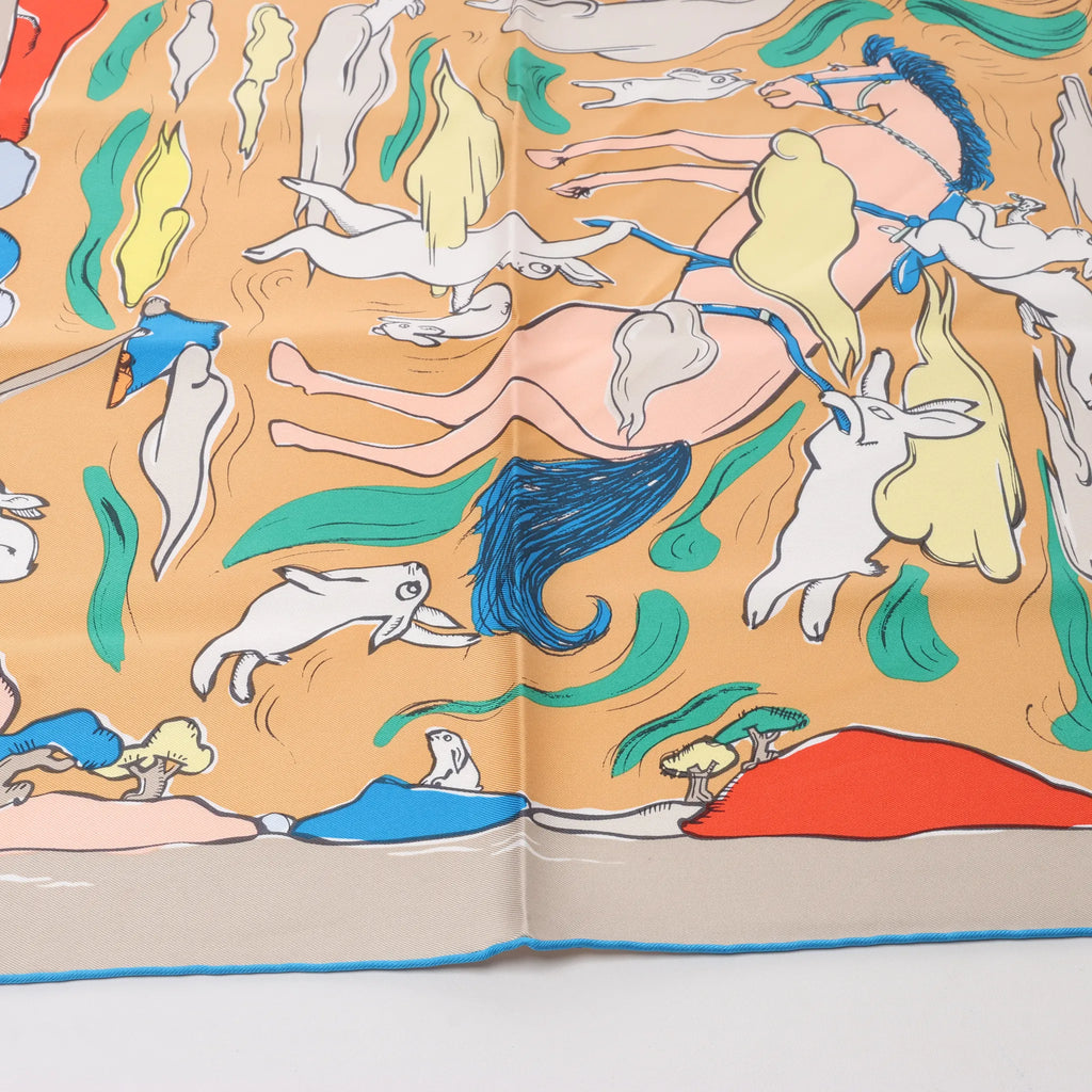 Hermès Carré 90 "MILLE ET UN LAPINS" Silk handkerchief in Beige