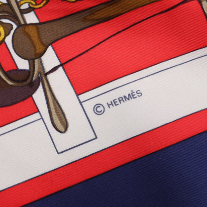Hermès Carré 90 "MORS&FILETS" Silk handkerchief in Red x Navy Blue