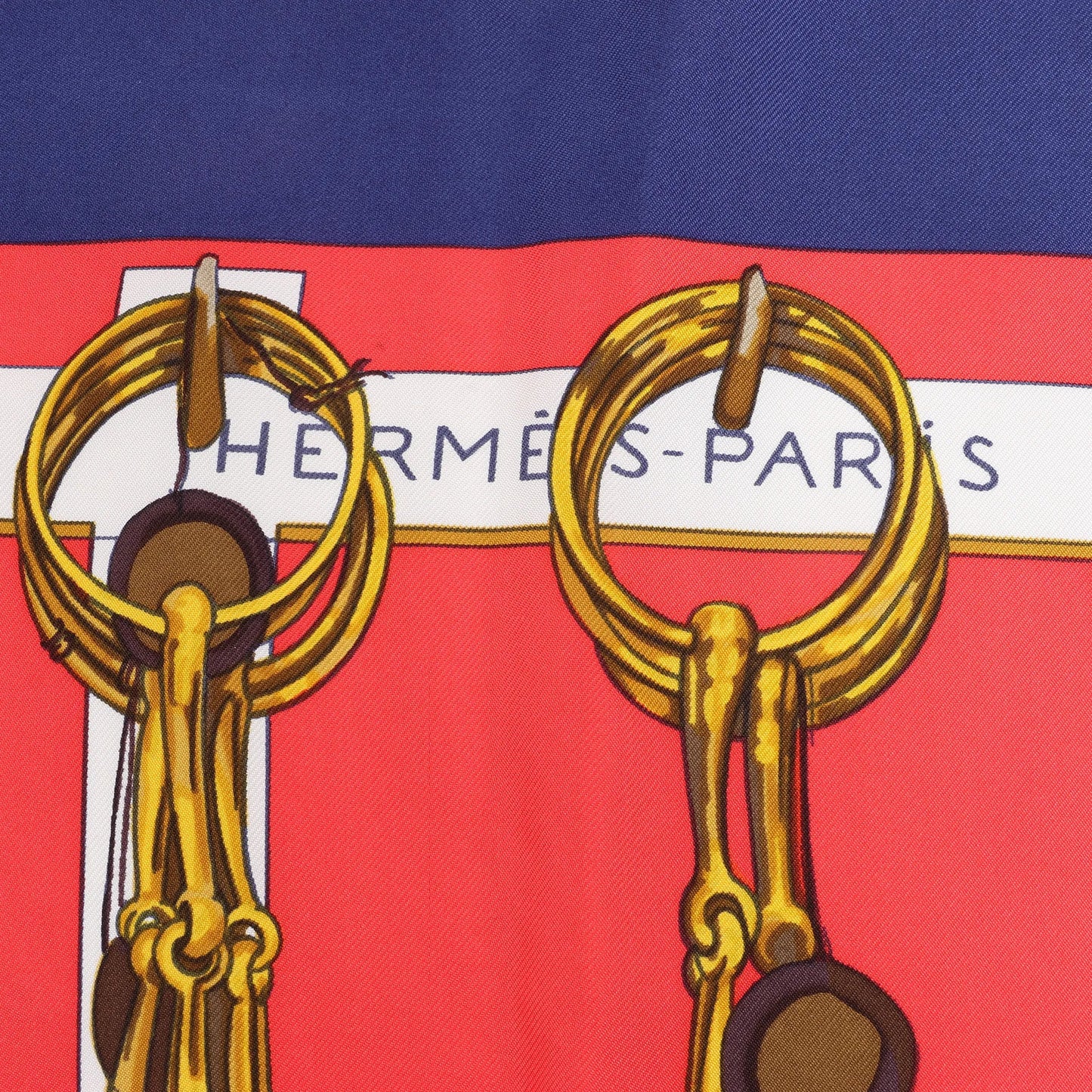 Hermès Carré 90 "MORS&FILETS" Silk handkerchief in Red x Navy Blue