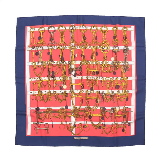 Hermès Carré 90 "MORS&FILETS" Silk handkerchief in Red x Navy Blue