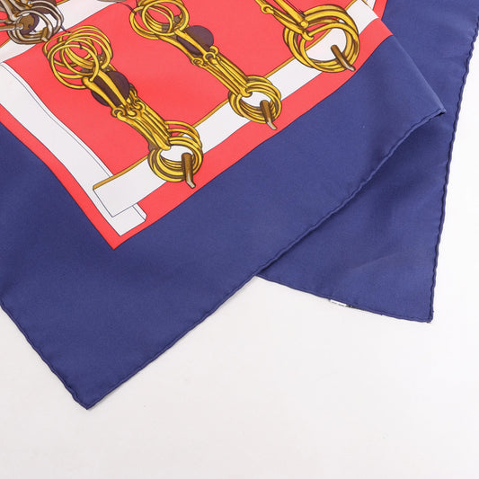 Hermès Carré 90 "MORS&FILETS" Silk handkerchief in Red x Navy Blue