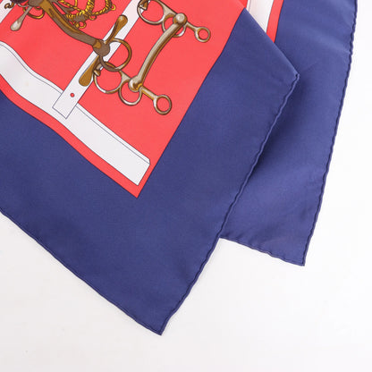 Hermès Carré 90 "MORS&FILETS" Silk handkerchief in Red x Navy Blue